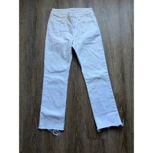 Good American Good Straight White High Rise Raw Hem Jeans Size 8/29 GSRH046T